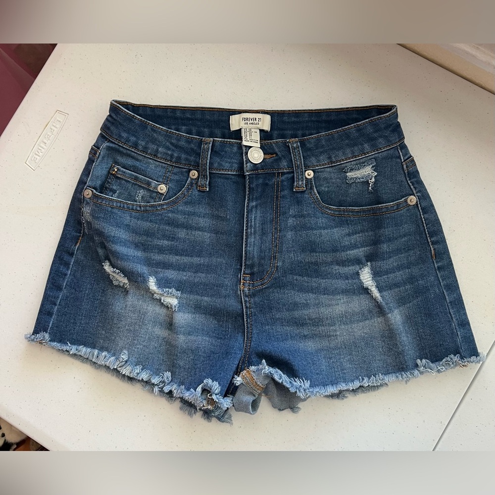 Forever 21 Distressed Blue Jean Shorts